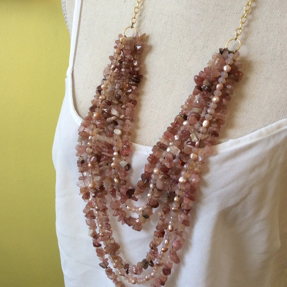 Pretty Multi Strand Layered Genuine Stone Necklace - Picture 4 of 9